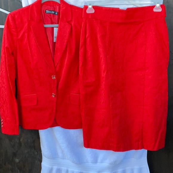 New York & Company Orange 3 Piece Knee-length Pencil Skirt, Blazer and Pant Set - Picture 2 of 15